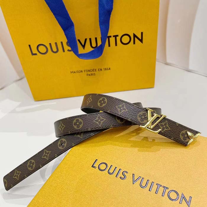 Louis Vuitton Unisex LV Pretty LV 20 MM Reversible Belt Black Leather Monogram Canvas Recto Side