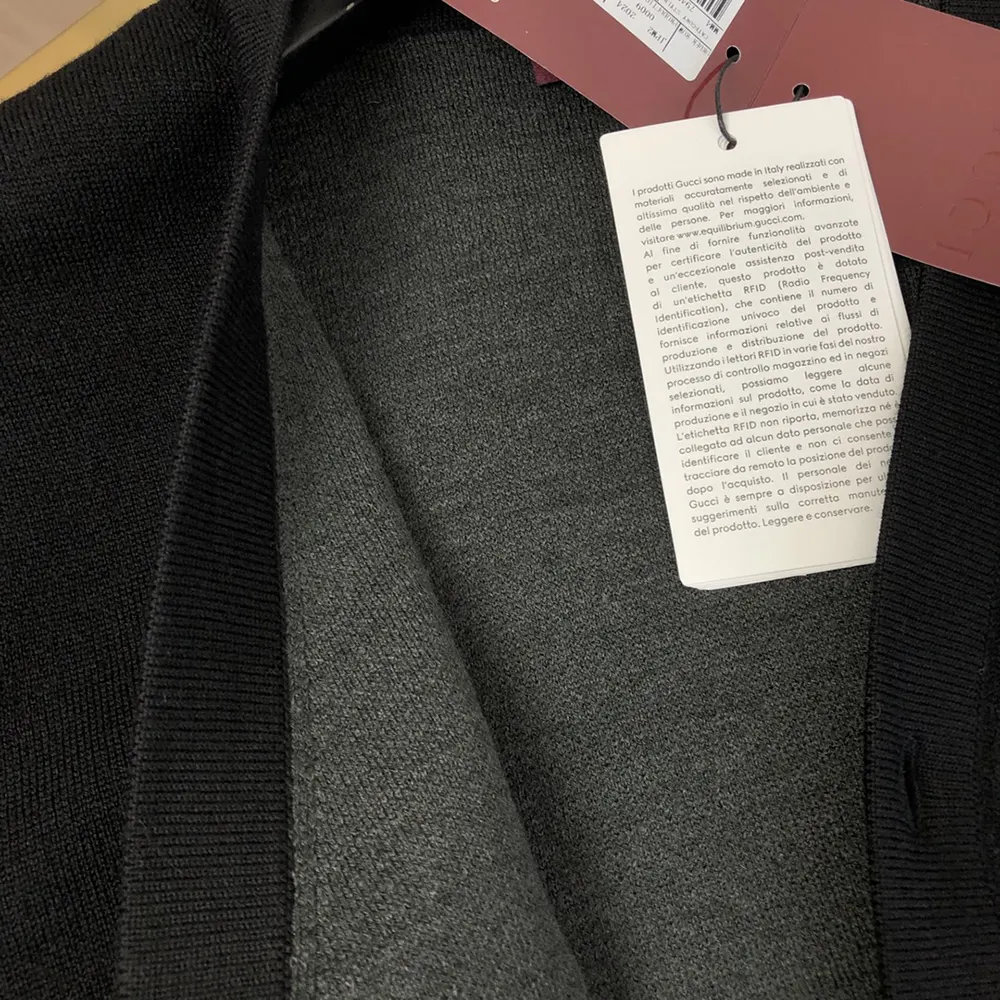 Gucci Men Silk Cotton Cardigan with Intarsia Navy Rib Silk Cotton Knit