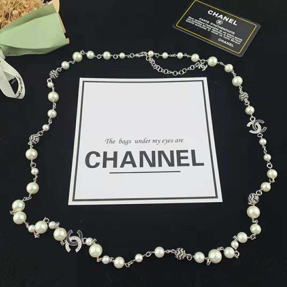 Chanel Women Long Necklace in Metal Glass Pearls and Strass