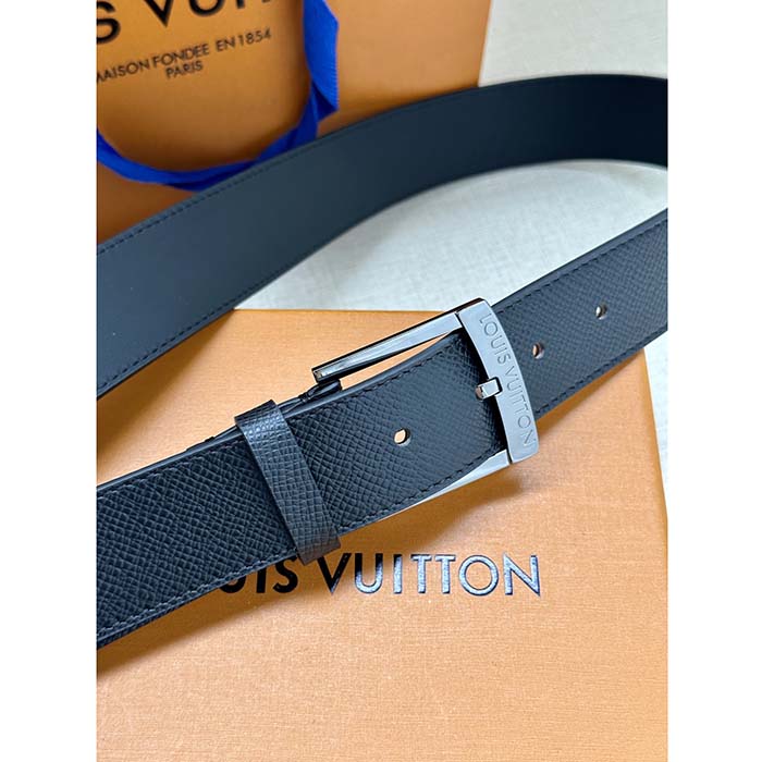 Louis Vuitton Unisex LV Pont Neuf 35 MM Belt Black Taiga Calf Leather Lining