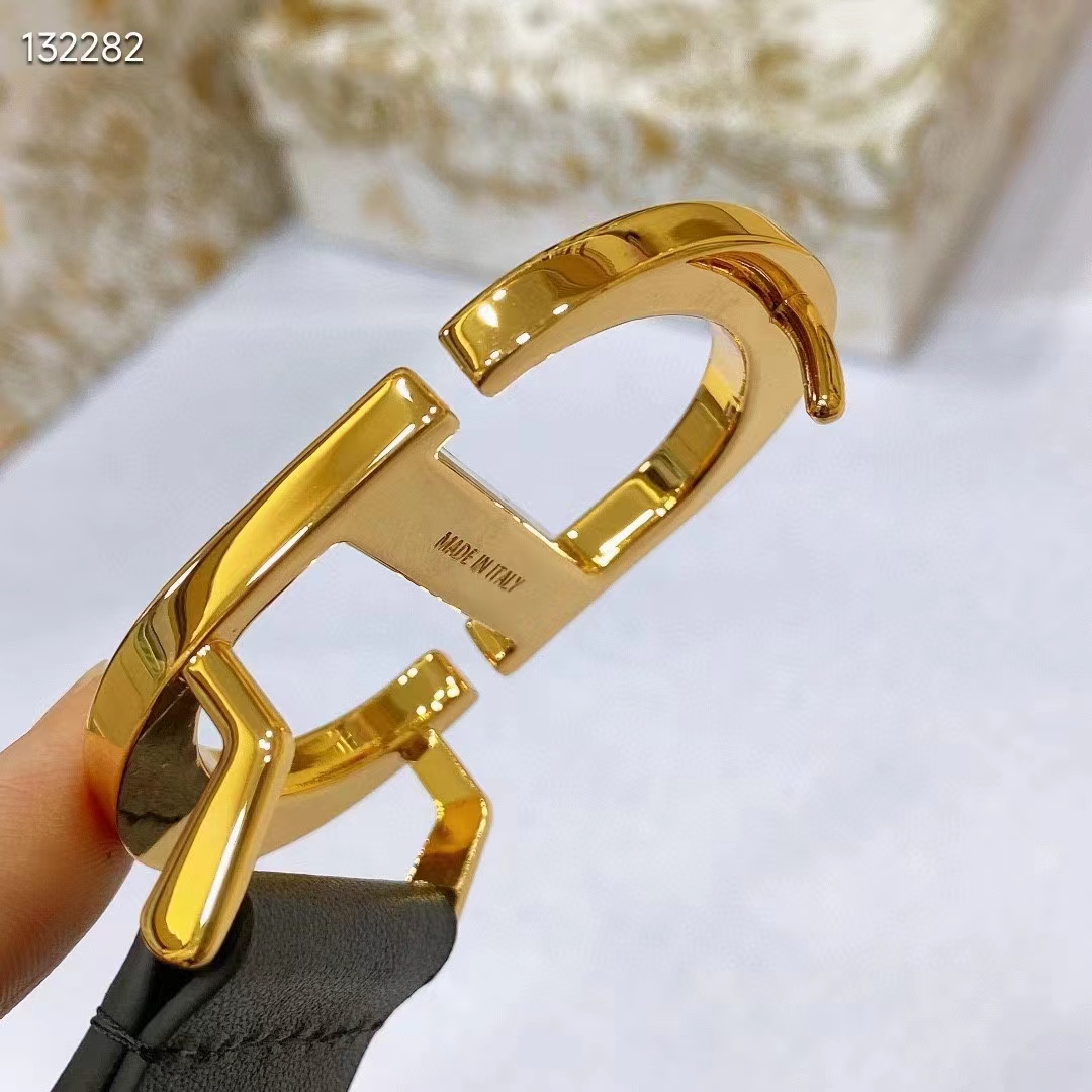 Dior CD Women 30 Montaigne Belt Aesthetic Black Smooth Calfskin White Glass Pearls 25 MM Width