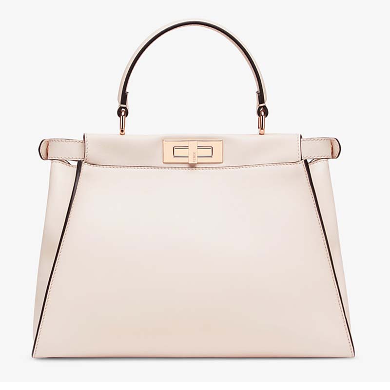Fendi Women Peekaboo Iconic Medium Pink Leather Twist Lock Bag