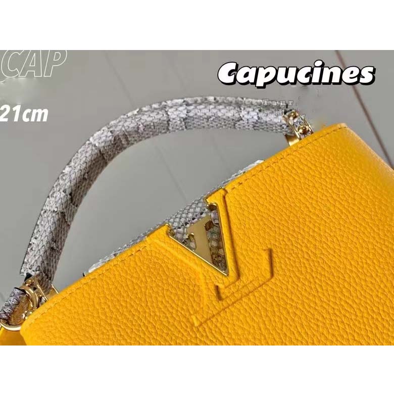 Louis Vuitton LV Women Capucines Mini Handbag Golden Yellow Taurillon Python Leather
