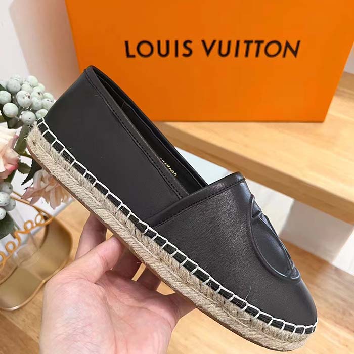 Louis Vuitton LV Women Starboard Flat Espadrille Black Lamb Leather Rubber