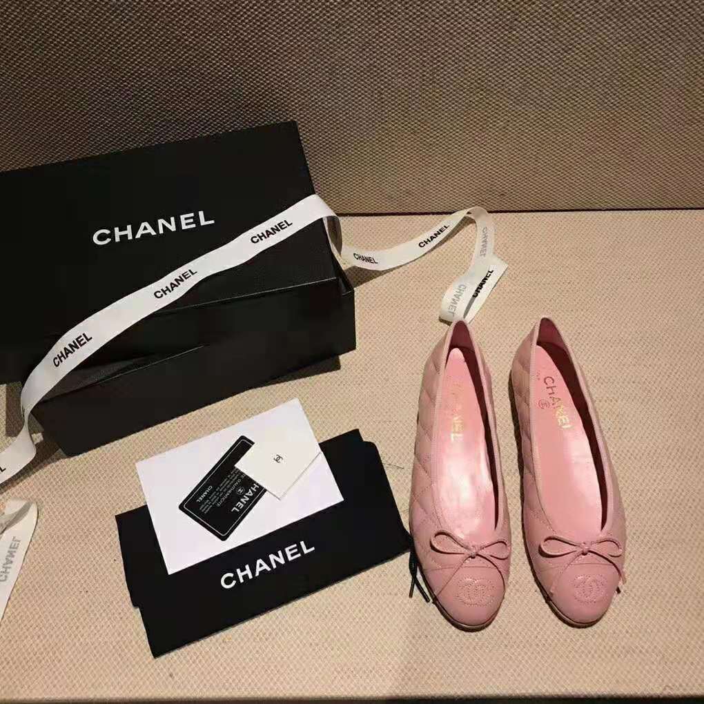 Chanel Women Ballerinas in Aged Calfskin Leather-Pink
