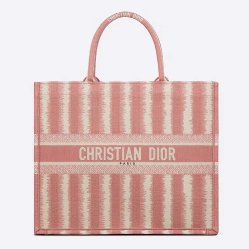 Dior Women Dior Book Tote Pink D-Stripes Embroidery