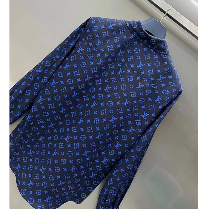 Louis Vuitton LV Men LV Monogram Silk Pleated Shirt Silk Navy