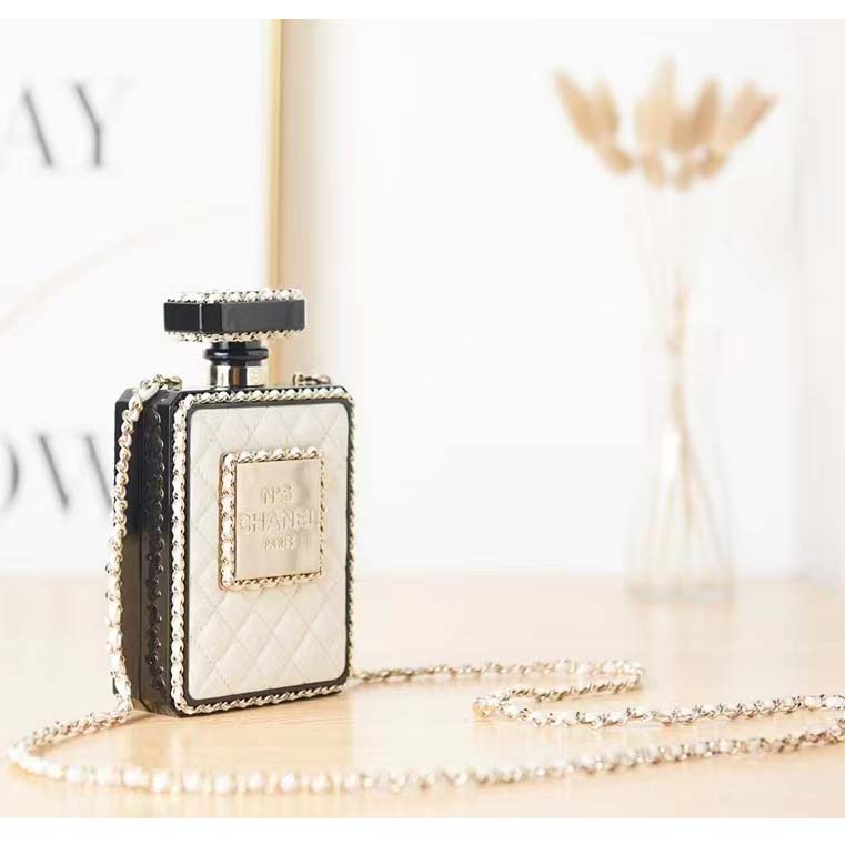 Chanel CC Women Evening Bag Lambskin Plexi Gold-Tone Metal Black White