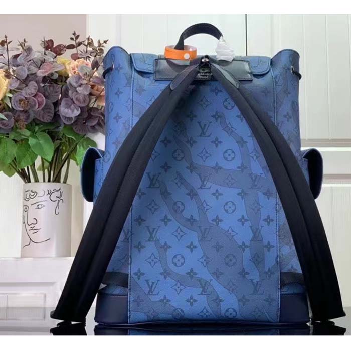 Louis Vuitton LV Unisex Christopher MM Backpack Abyss Blue Monogram Aquagarden Coated Canvas