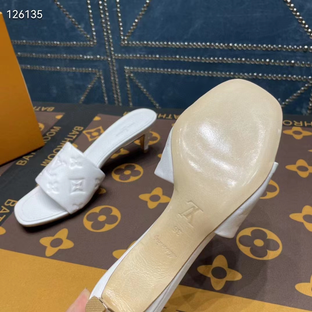 Louis Vuitton LV Women Revival Mule White Monogram Embossed Lambskin 5.5 cm Heel