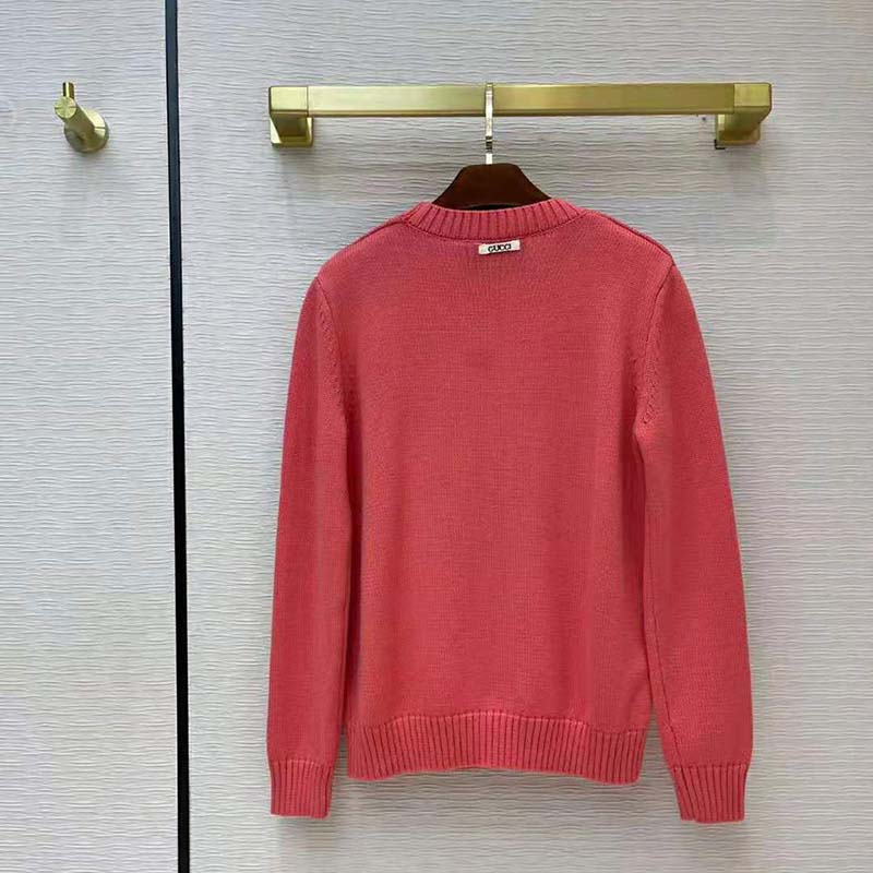 Gucci Women Disney x Gucci Donald Duck Wool Sweater Crew Neck-Pink