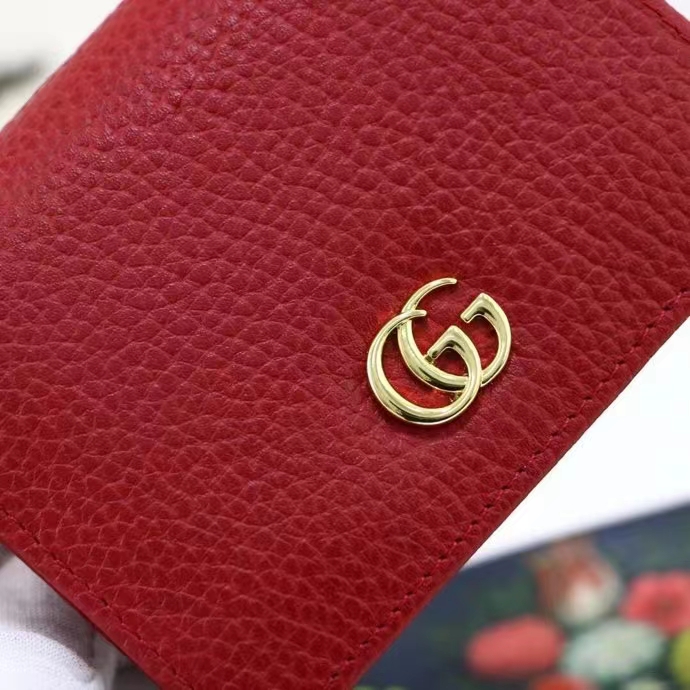 Gucci Unisex GG Leather Card Case Wallet Red Double G Snap Closure