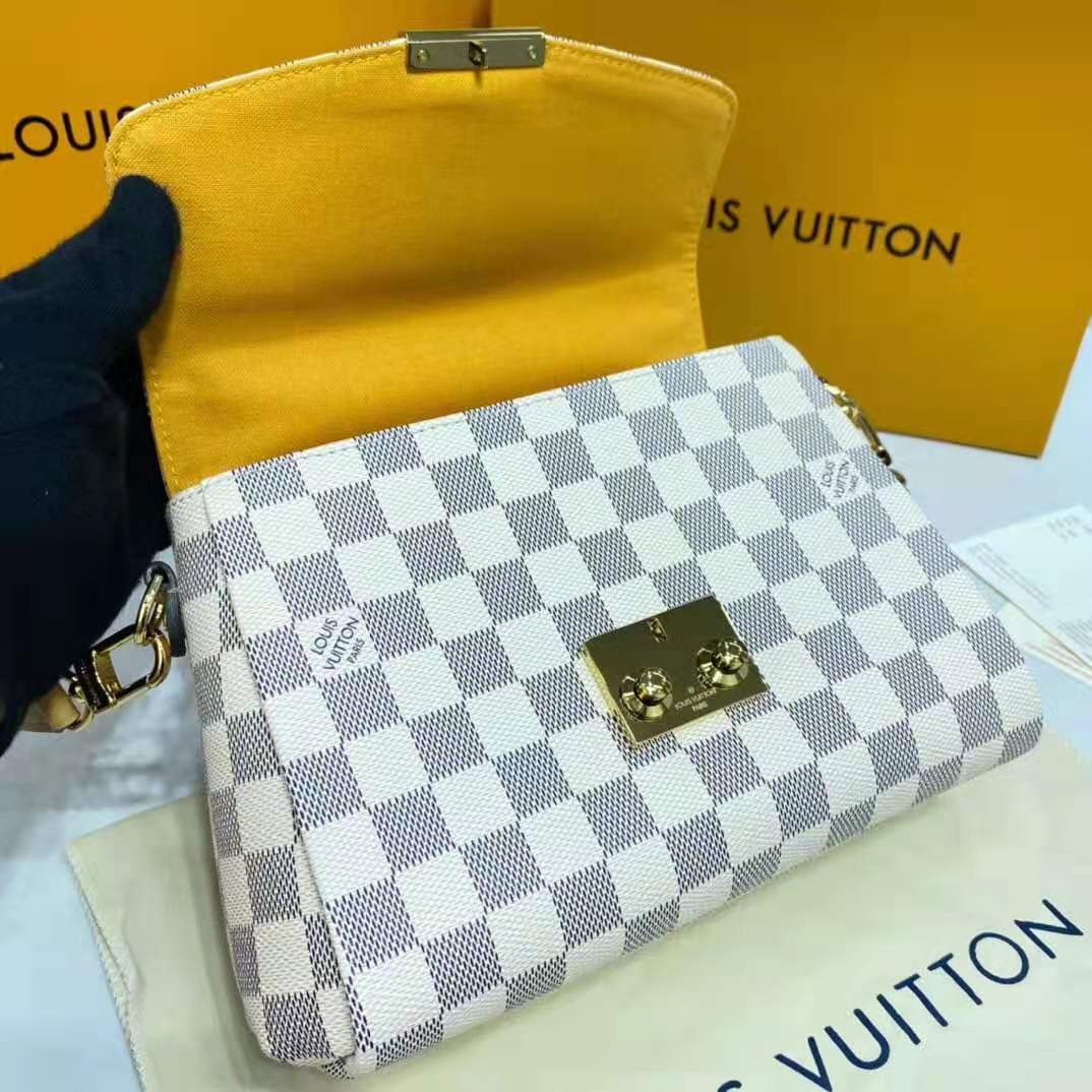 Louis Vuitton LV Women Croisette Hand Bag Pink Damier Azur Coated Canvas