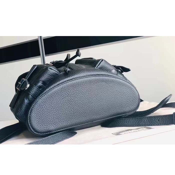 Gucci Unisex Jumbo GG Small Backpack Black Leather Cotton Linen Lining