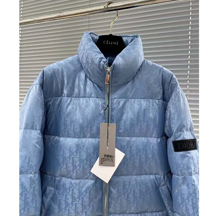Dior Men CD Dior Oblique Down Jacket Blue Technical Jacquard