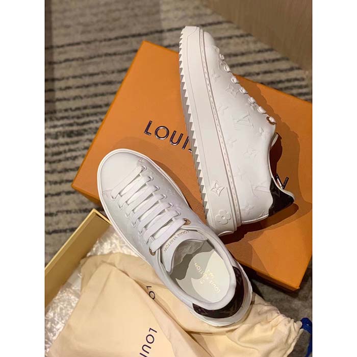 Louis Vuitton Women LV Time Out Sneaker White Debossed Calf Leather Recycled Monogram Nylon