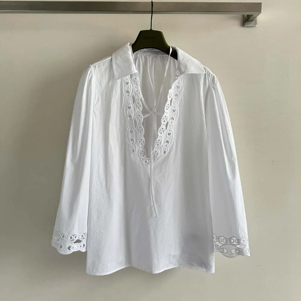 Gucci Women Cotton Poplin Shirt with Embroidery 826591ZAJP1