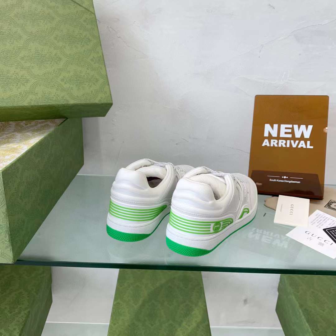 Gucci Unisex Basket Sneaker White Demetra Beige GG Supreme Canvas Low 3.3 Cm Heel