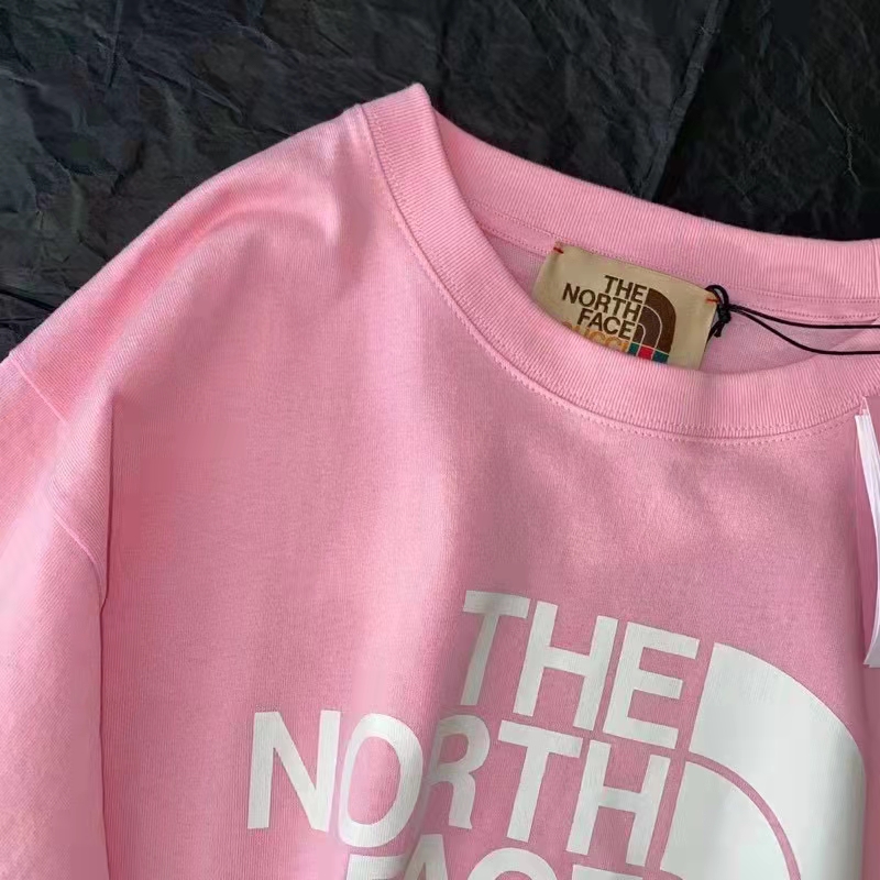 Gucci Men The North Face x Gucci T-Shirt Pink Cotton Jersey Oversize Fit Crewneck
