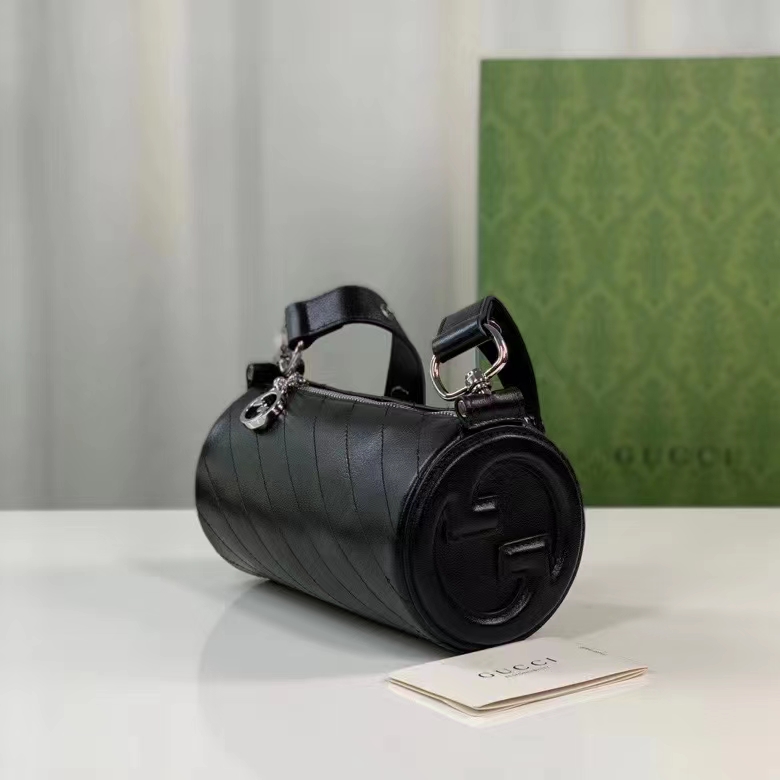 Gucci Women GG Blondie Mini Shoulder Bag Round Interlocking G Black Leather