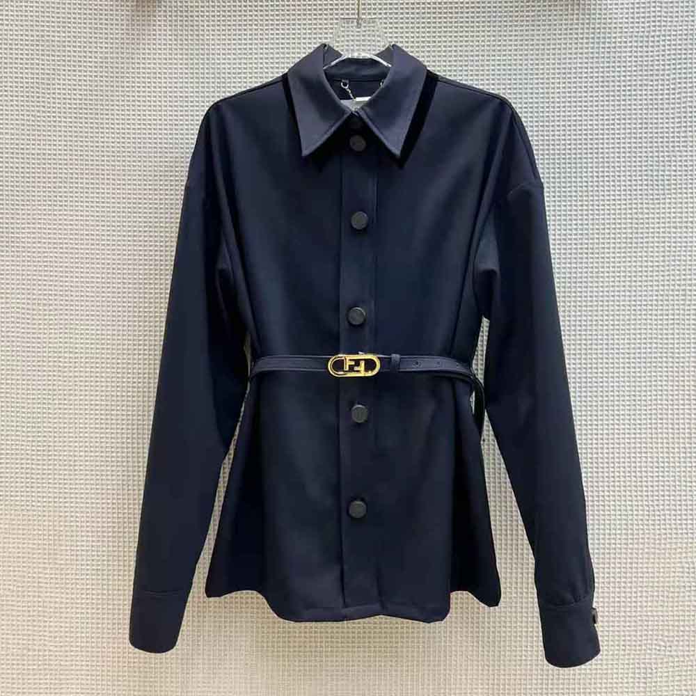 Fendi Women Single-Breasted Blue Wool Go-To Jacket