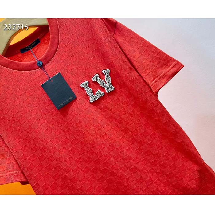 Louis Vuitton Women Cotton Pique T-Shirt Embroidered LV Patch Red Regular Fit 1AFJEC