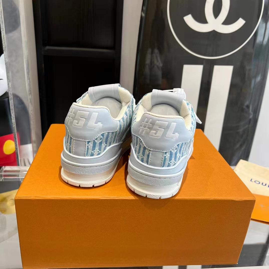 Louis Vuitton Unisex LV Trainer Sneaker Blue Monogram Denim Flowers Rubber LV Initials