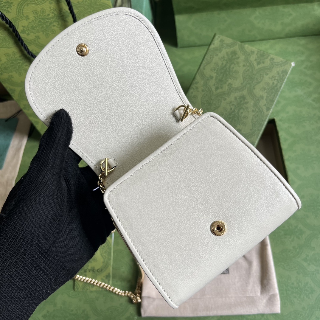 Gucci Women GG Blondie Medium Chain Wallet White Leather Round Interlocking G