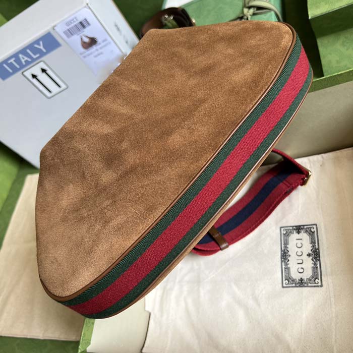 Gucci Women Attache Large Shoulder Bag Dark Brown Suede