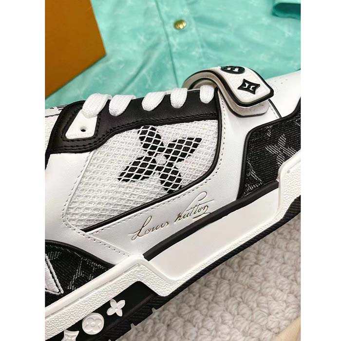 Louis Vuitton LV Unisex Trainer Sneaker Black Monogram Denim Rubber Outsole Monogram Flowers