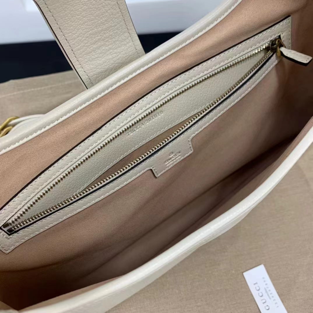 Gucci Women GG Aphrodite Medium Shoulder Bag White Soft Leather Double G