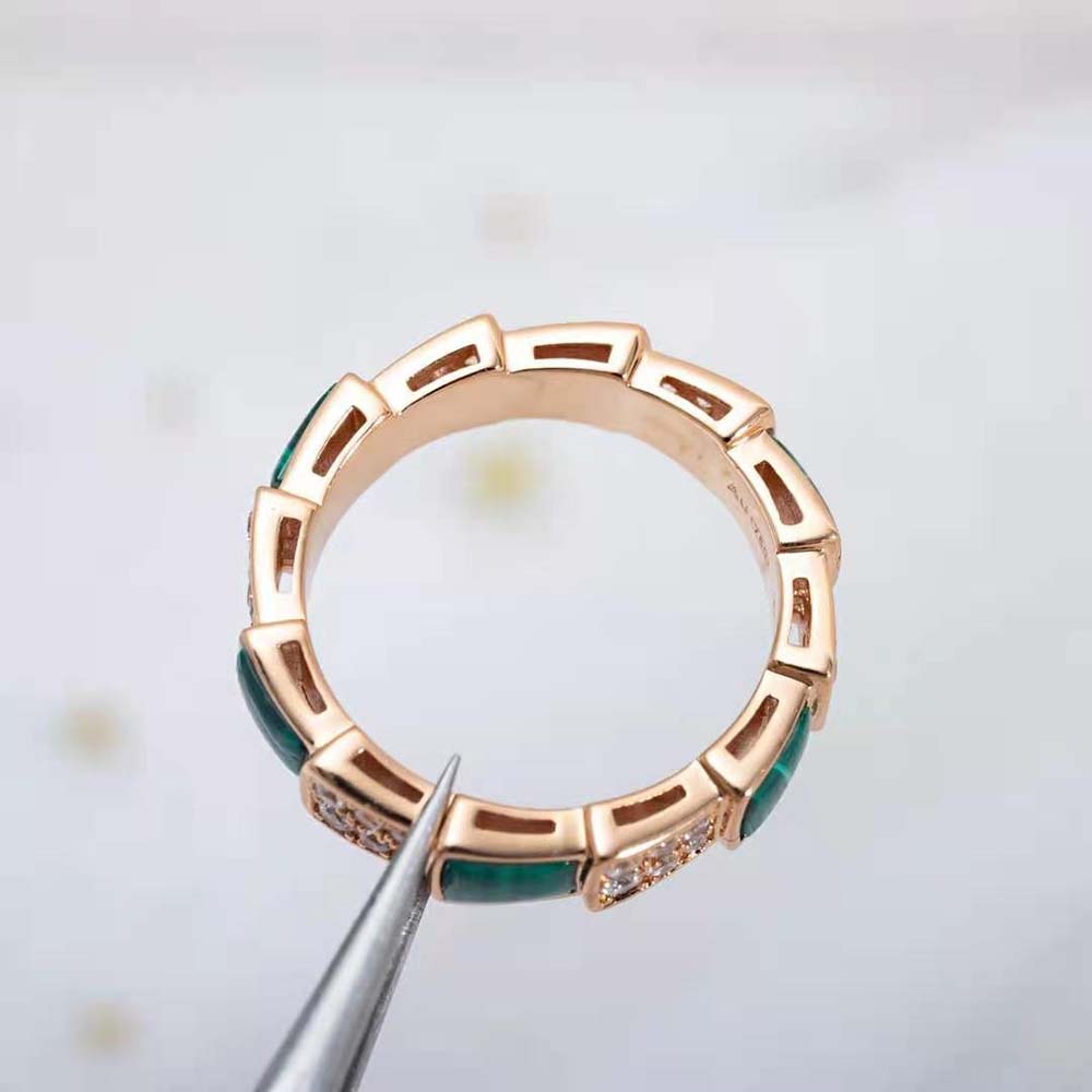 Bvlgari Women Serpenti Viper Band Ring in 18 KT Rose Gold-Green