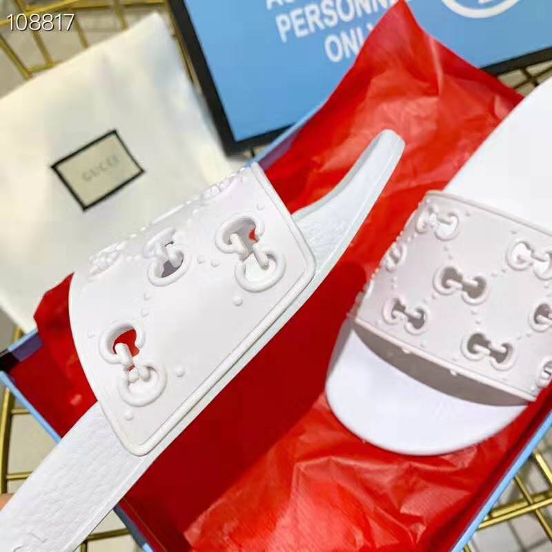 Gucci Women’s Rubber GG Slide Sandal-White