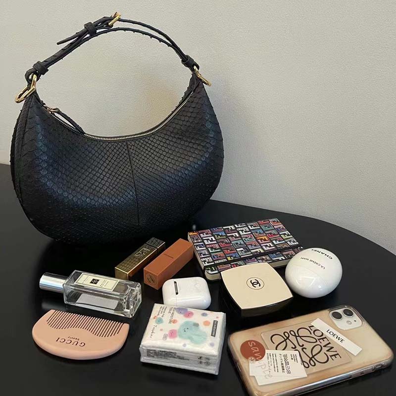 Fendi Women FF Fendigraphy Small Black Python Leather Bag