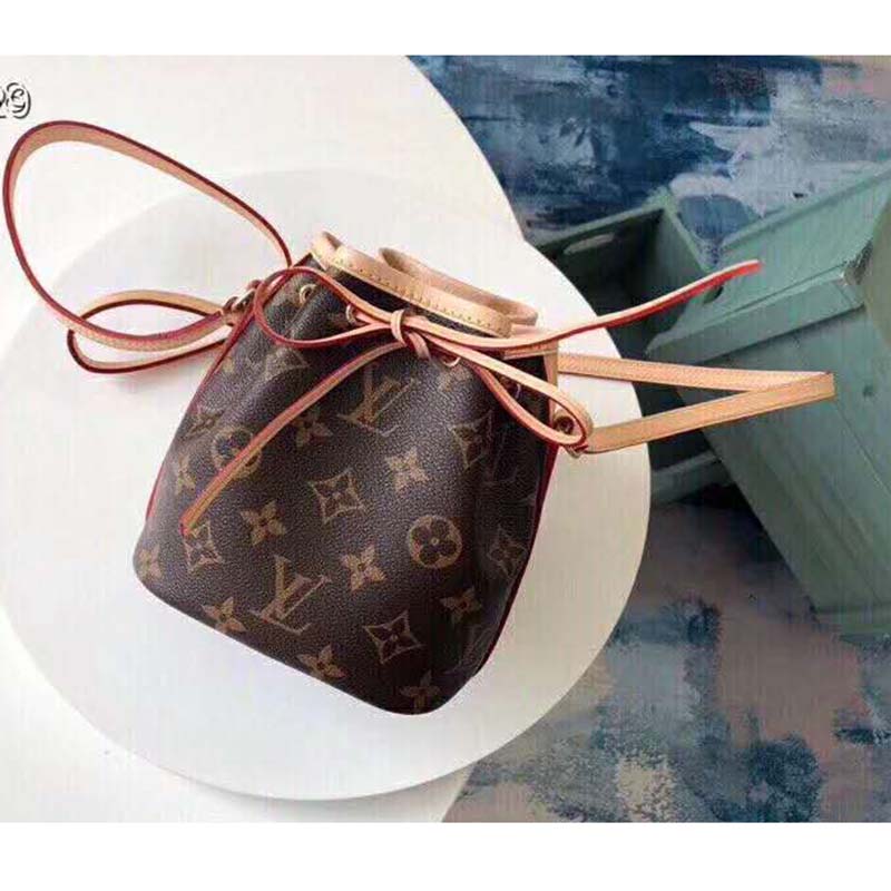 Louis Vuitton LV Women Nano Noé Bucket Bag in Monogram Coated Canvas-Brown