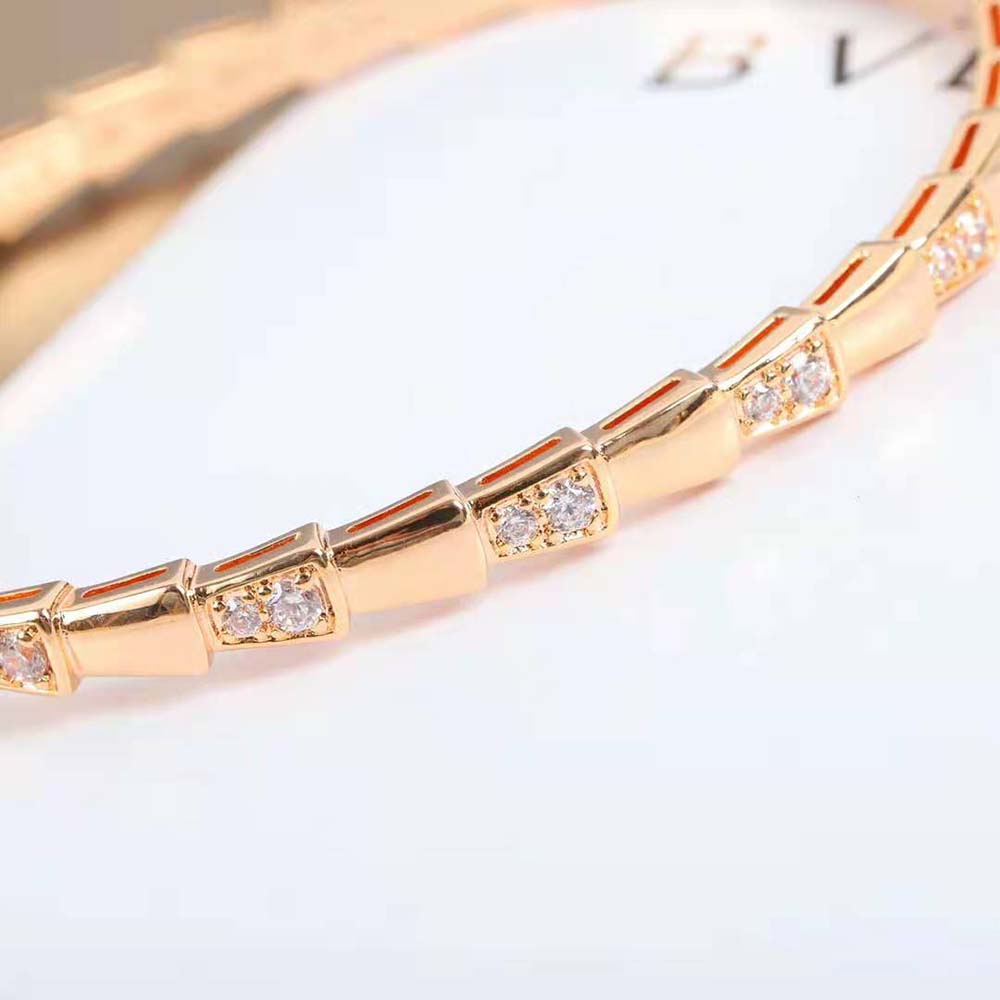 Bvlgari Women Serpenti Viper 18 KT Rose Gold Bracelet Set with Demi Pave Diamonds