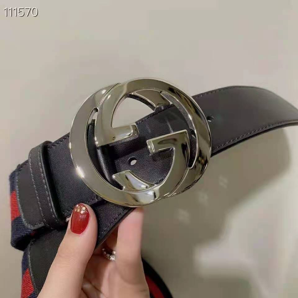 Gucci GG Unisex Web Belt with G Buckle Interlocking G Blue 4 cm Width