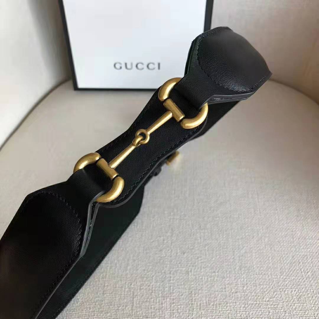 Gucci Unisex Leather Belt with Horsebit in Black Smooth Leather