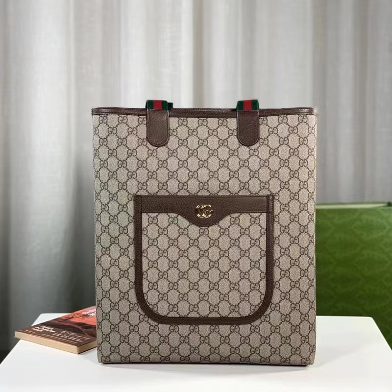 Gucci Unisex Ophidia GG Small Tote Bag Beige Ebony GG Supreme Canvas