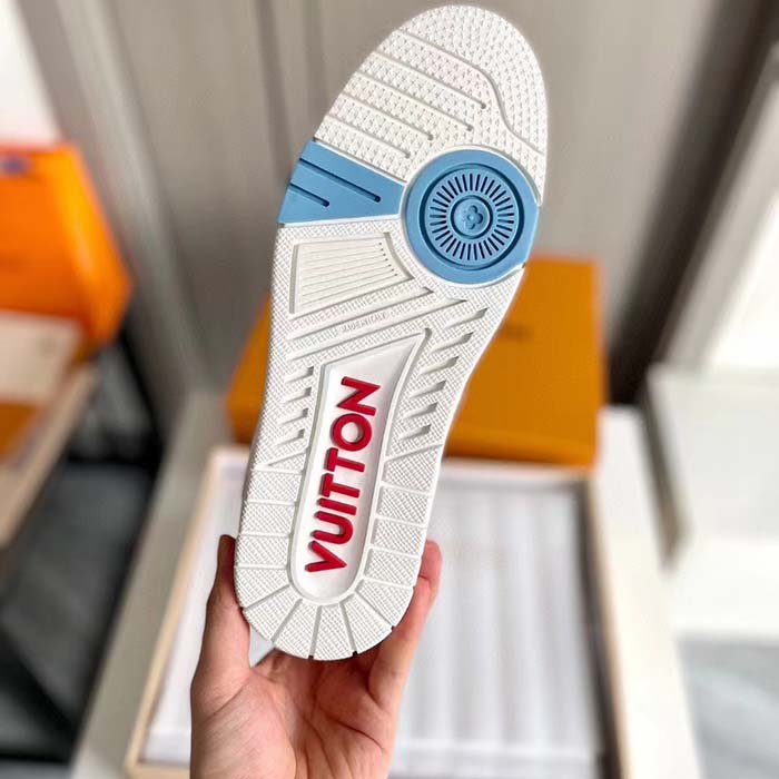 Louis Vuitton Unisex LV Trainer Sneaker White Printed Canvas Rubber Outsole Initials