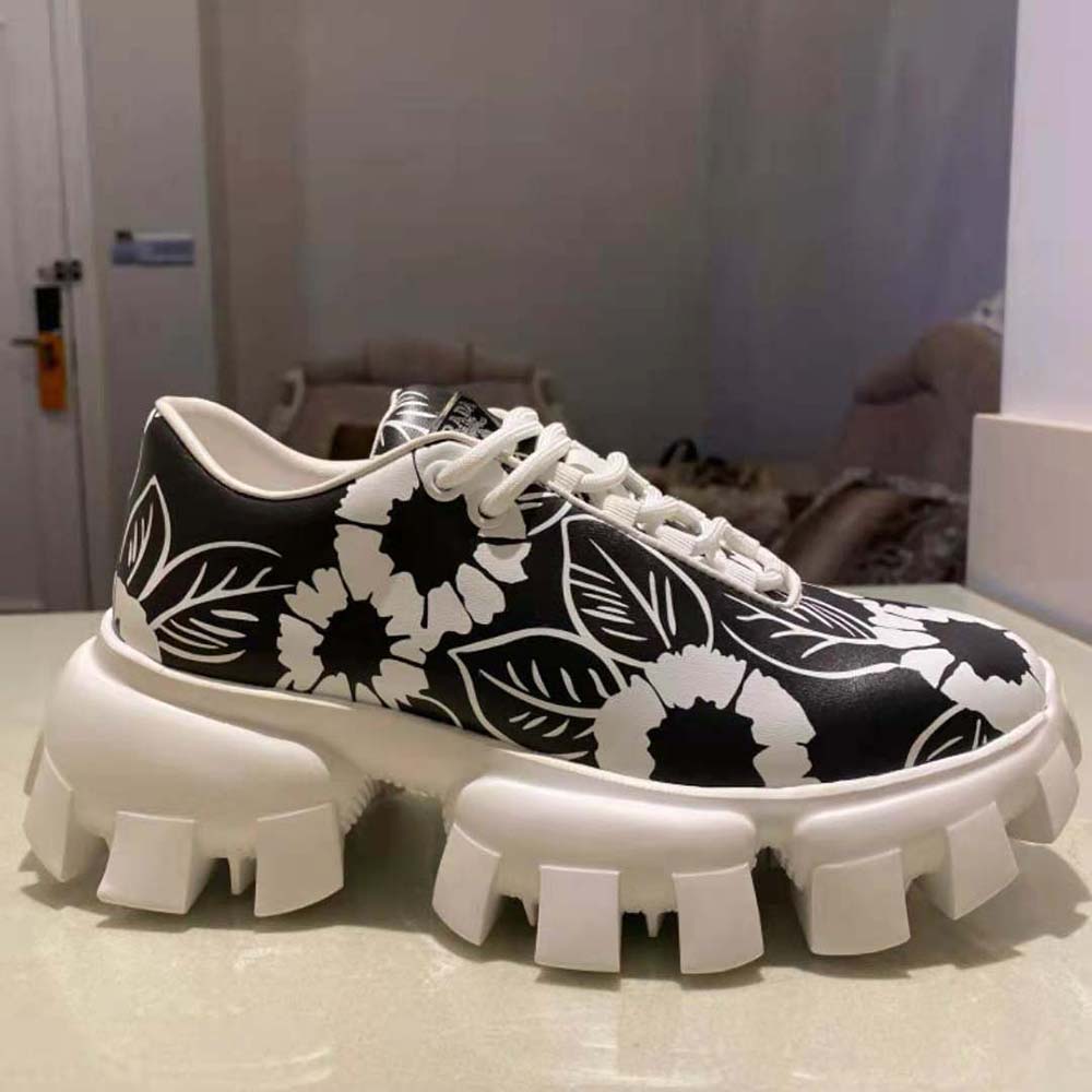 Prada Women Printed Nylon Sneakers-Black