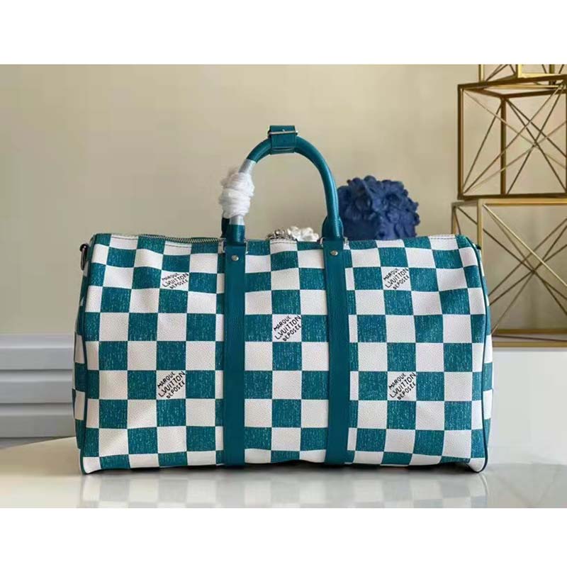 Louis Vuitton LV Unisex Keepall Bandoulière 45 Bag Teal Cowhide Leather
