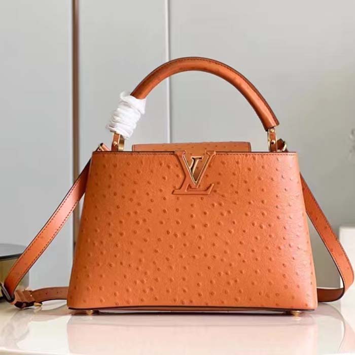 Louis Vuitton LV Women Capucines BB Orange Menthe Mint Ostrich Leather Monogram Flower