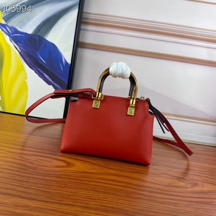 Fendi Women FF By The Way Mini Red Leather Small Boston Bag