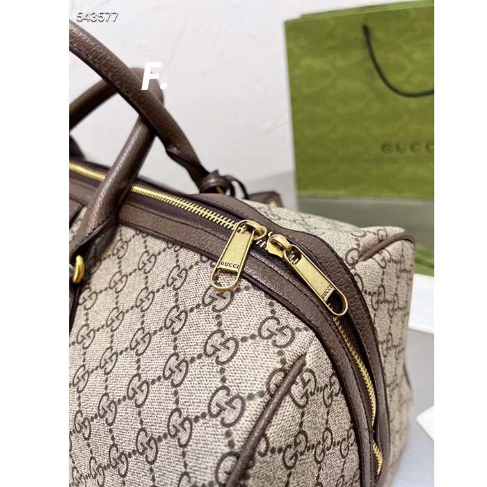 Gucci Unisex Savoy Medium Duffle Bag Beige Ebony GG Supreme Canvas Double G
