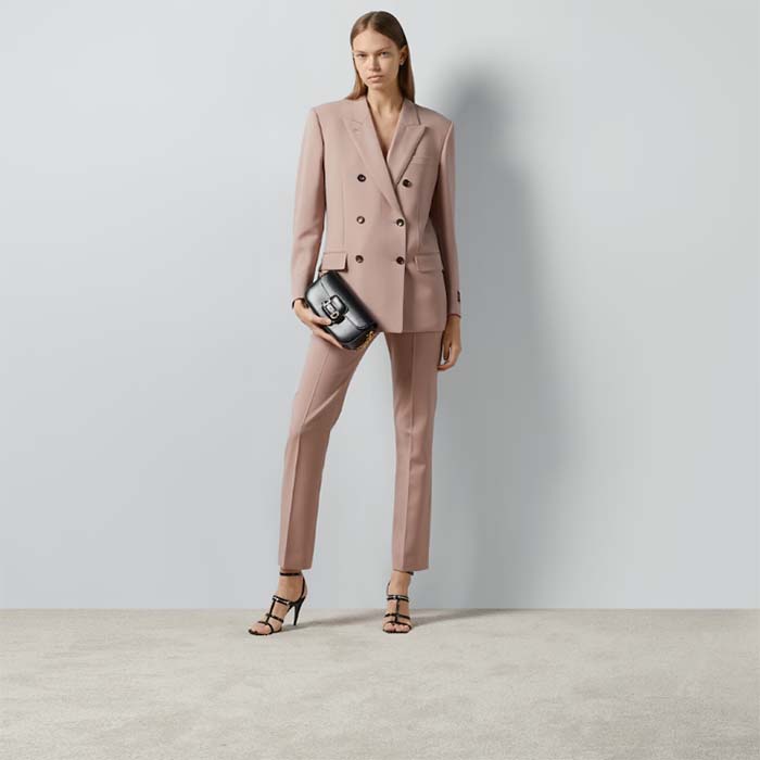 Gucci Women GG Wool Jacket Point Revers Double-Breasted Breast Pocket Rear Vent