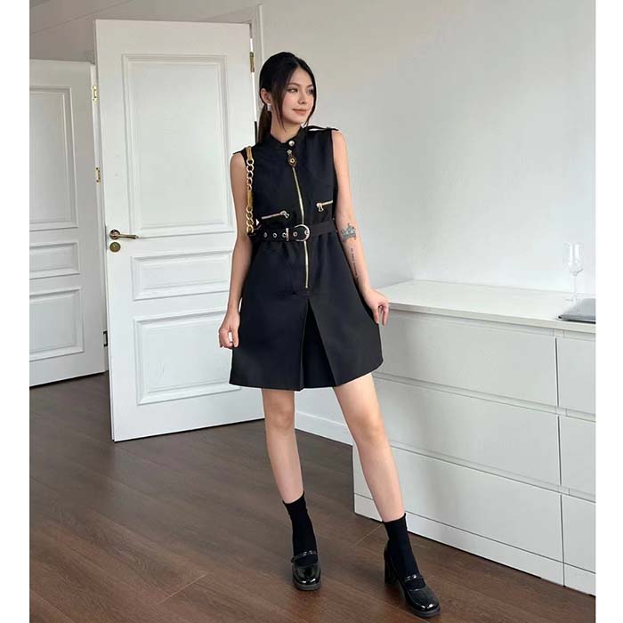 Louis Vuitton Women LV Utility Zipper Dress Wool Cotton Black Fitted