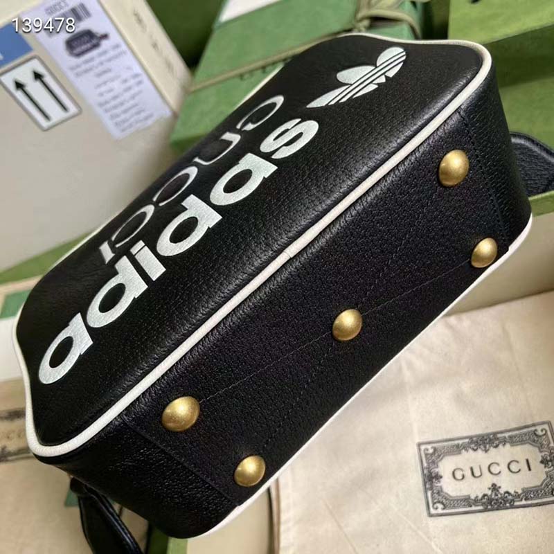 Gucci Unisex Adidas x Gucci Small Shoulder Bag Black Leather Interlocking G