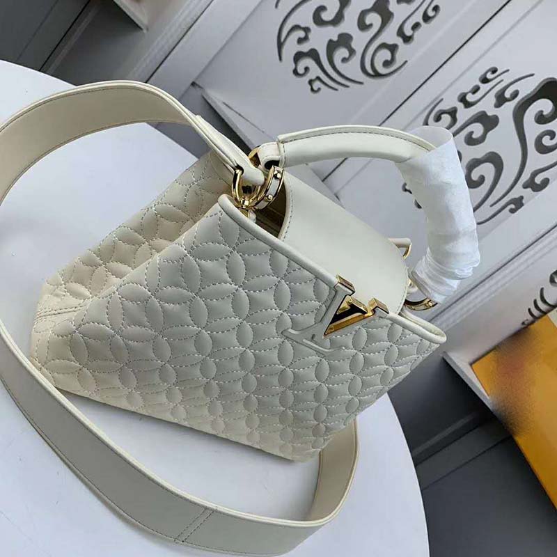 Louis Vuitton LV Women Capucines BB Handbag in Lambskin with Monogram Flowers-Beige