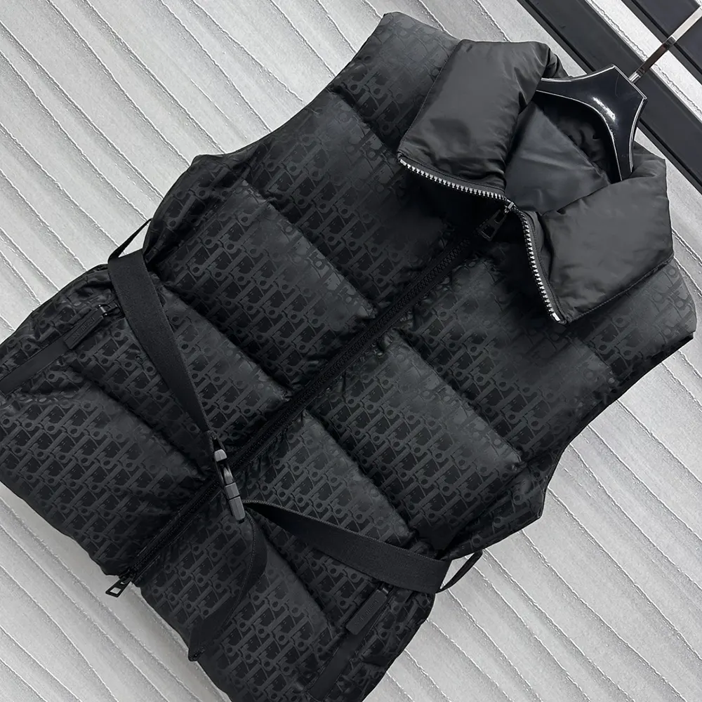 Dior Men DiorAlps Belted Puffer Vest Black Quilted Technical Taffeta Jacquard